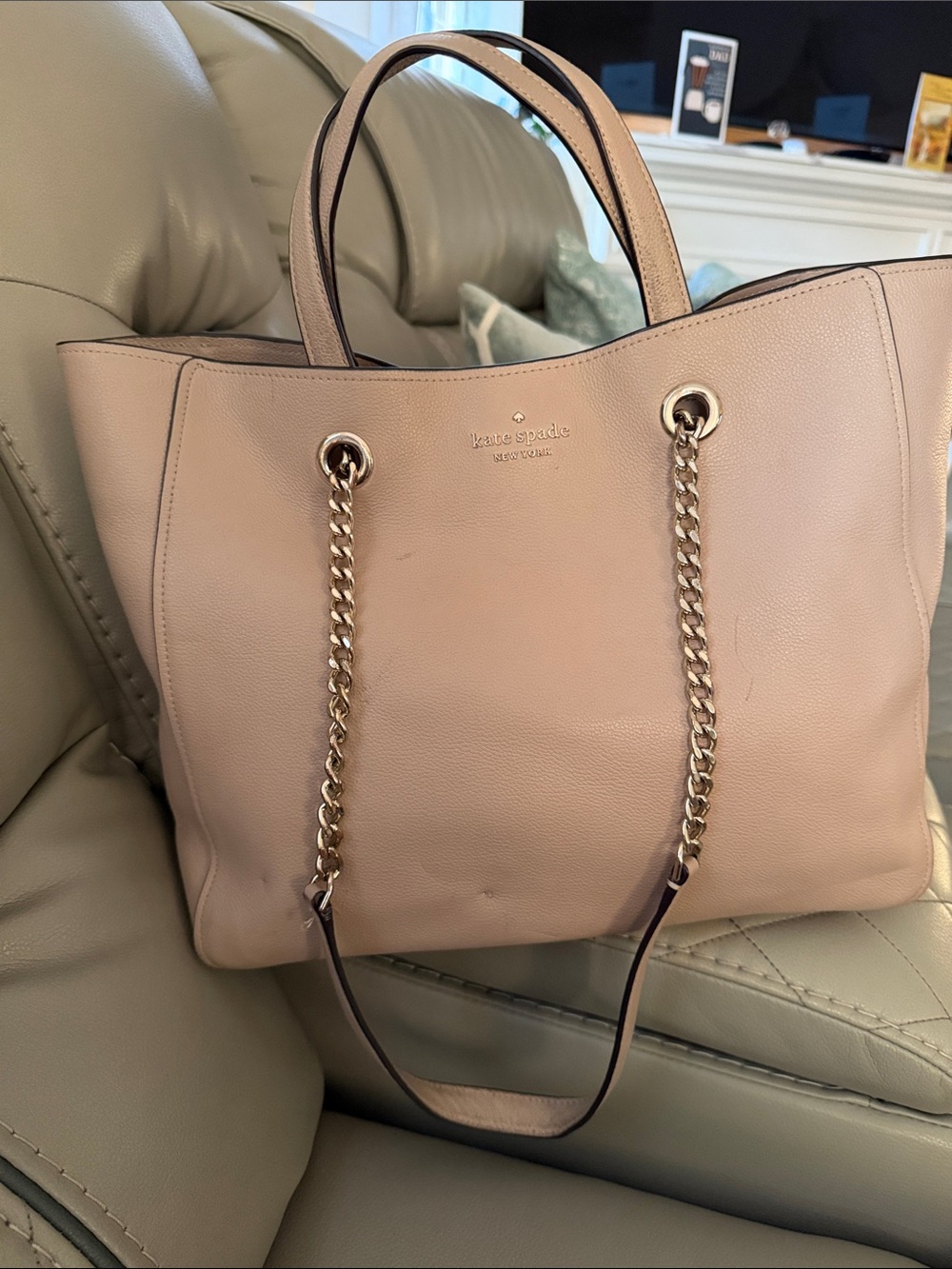kate spade Blush Pink Leather Tote with Gold Chain Straps